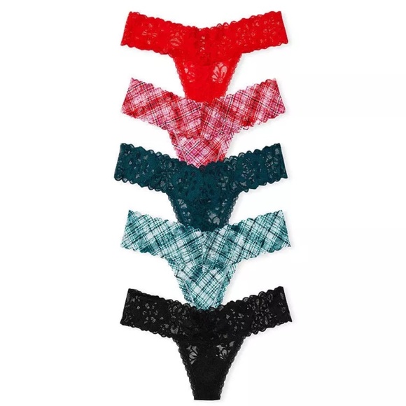 Victoria's Secret 5-Pack Lacie Thong Panties Solids & Plaid XXL NEW